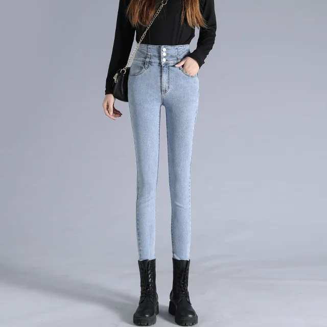 High waisted Jeans Skinny Black Pencil Pants Light Blue - Shop at LoveMi