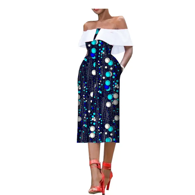 Sleeveless Printed One Chest Off Shoulder Gown Light Blue - Shop at LoveMi