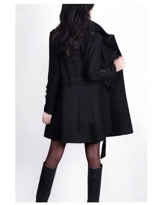 Winter Sale Women Long Jacket Wool Coat - Black