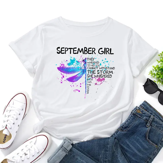 Letter Dragonfly Print Loose Round Neck Short Sleeves White - Shop at LoveMi