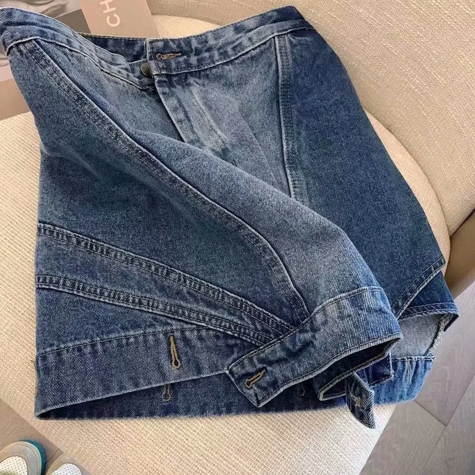 Irregular Design Denim Skirt Spring And Summer Skirt Women"S High Waist High A Line Split Skirt Small Blue - Shop at LoveMi