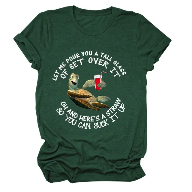Let Me Pour You A Tall Glass Turtle Print Short Sleeve Round Neck Loose Bottoming T Shirt Women 15 Style - Shop at LoveMi