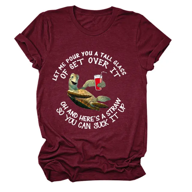 Let Me Pour You A Tall Glass Turtle Print Short Sleeve Round Neck Loose Bottoming T Shirt Women 6 Style - Shop at LoveMi