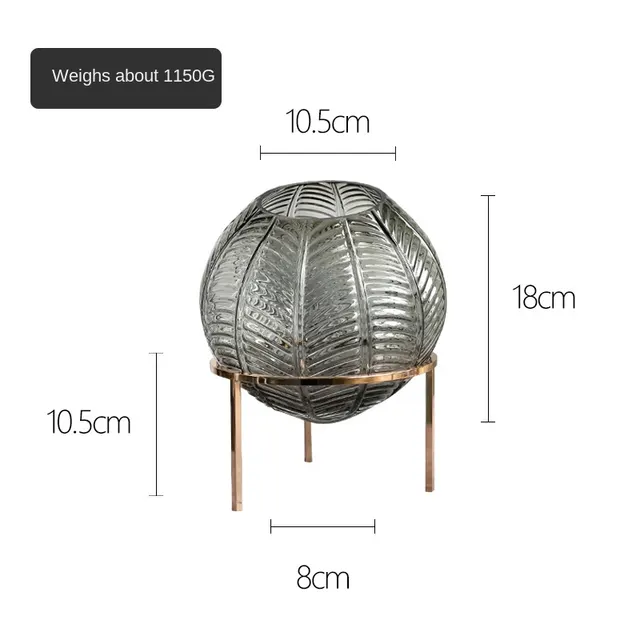 Nordic Leaf Pattern Ball Metal Frame Transparent Glass Vase High Grade European Flower Art Hydroponic Flower Arrangement Decoration Shy20Fv03 2 Soot - Shop at LoveMi