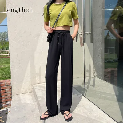 Simple Women's High Waist Drape Straight Leg Pants I - Shop at LoveMi