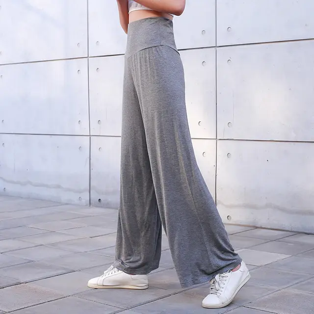 Women'S Pajama Pants Wide Leg Hakama Loose High Waist Home Sports Yoga Pants Dark Grey Seven Points - Shop at LoveMi
