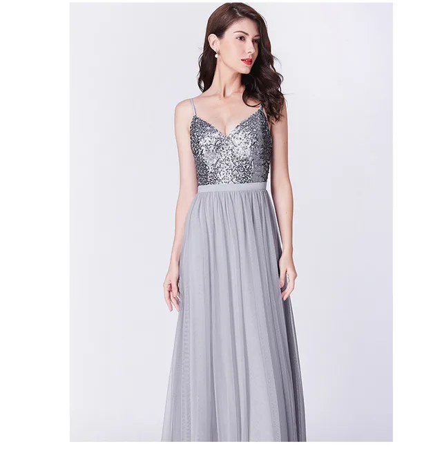 Fairy Full Shiny Sling Sequins Fashion Slim Slimming Party Long Evening Dress Silver Gray - Shop at LoveMi