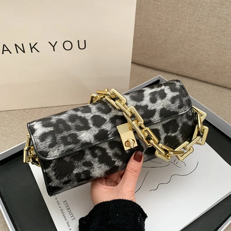 Small Bag Women's Autumn New Trendy Fashion Hit Color Shoulder Bag Trendy Wild Foreign Chain Armpit Baguette Bag Leopard - Shop at LoveMi