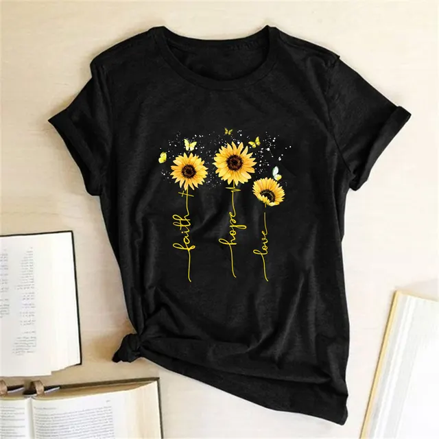 European And American Cross Border Creative Printing Round Neck Cotton Short Sleeve Female T Black - Shop at LoveMi
