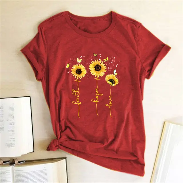 European And American Cross Border Creative Printing Round Neck Cotton Short Sleeve Female T Red - Shop at LoveMi