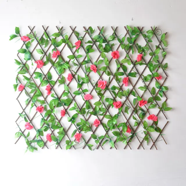Solid Wood Fence Suspended Ceiling Telescopic Fence Plant Simulation Flower Fence Wall Indoor Rural Garden Courtyard Decoration Rose - Shop at LoveMi
