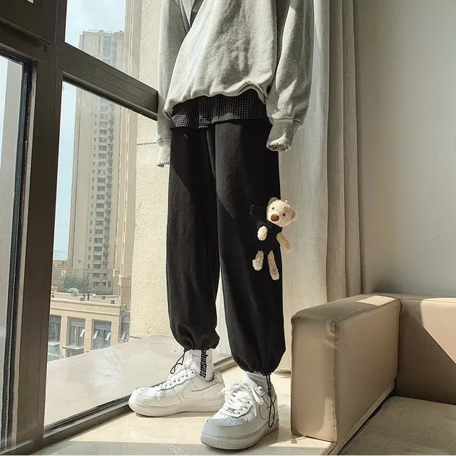 Women's autumn and winter design pocket bear guard pants Black - Shop at LoveMi