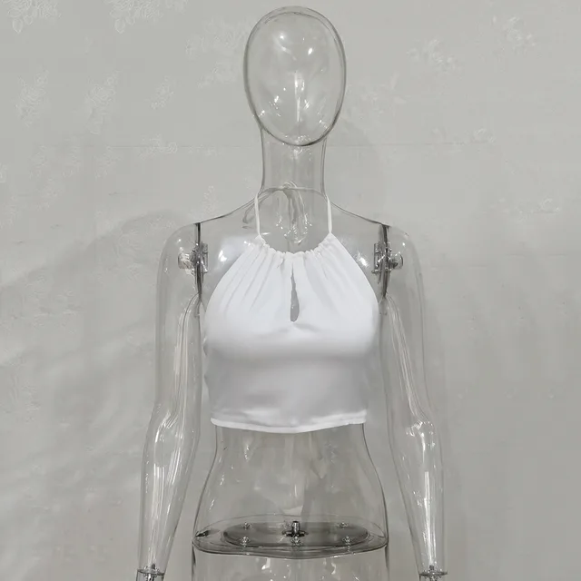 Cryptographic Fashion Satin Halter Crop Tops Sleeveless White - Shop at LoveMi
