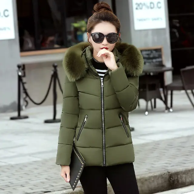 Korean Style Hooded Down Padded Jacket All Match Small Cotton Jacket Armygreen - Shop at LoveMi