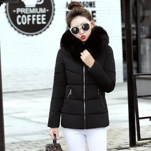 Korean Style Hooded Down Padded Jacket All Match Small Cotton Jacket Black - Shop at LoveMi