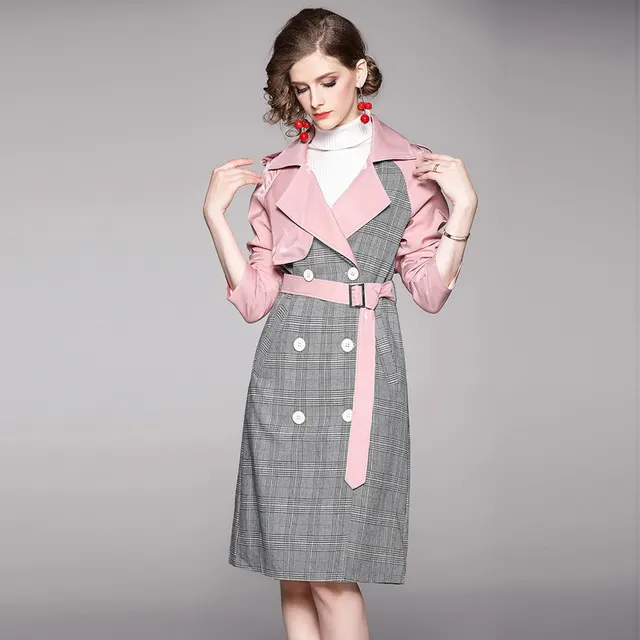 Celebrity Model Fight Receiving Waist Slim Coat Coat Pink - Shop at LoveMi