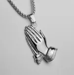 Stainless Steel Prayer Pendant Golden Bergamot Pendant Necklace Men'S Hands Put Together - Silver Keel Chain