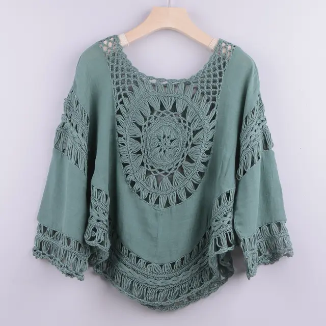 Swimsuit Southeast Asia Hand Crochet Halter Hollow Ins Wind Beach Blouse Top Green - Shop at LoveMi