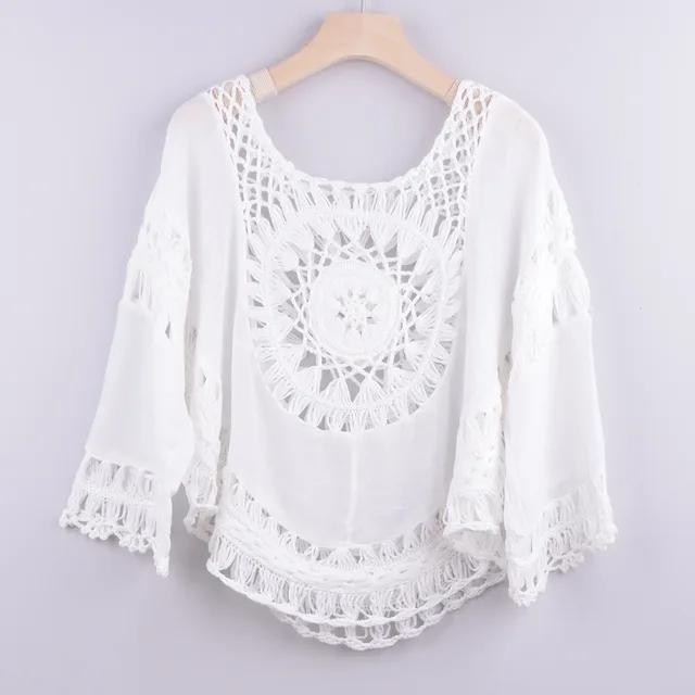 Swimsuit Southeast Asia Hand Crochet Halter Hollow Ins Wind Beach Blouse Top White - Shop at LoveMi