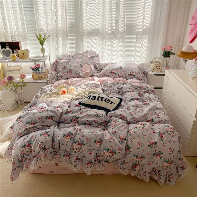 Cotton Lace Three piece Garden Floral Bed Sheet 1Style - Shop at LoveMi