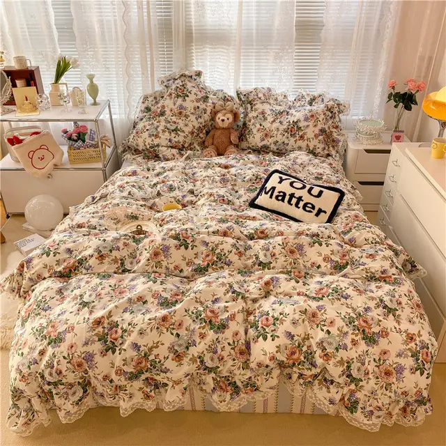 Cotton Lace Three piece Garden Floral Bed Sheet 3Style - Shop at LoveMi