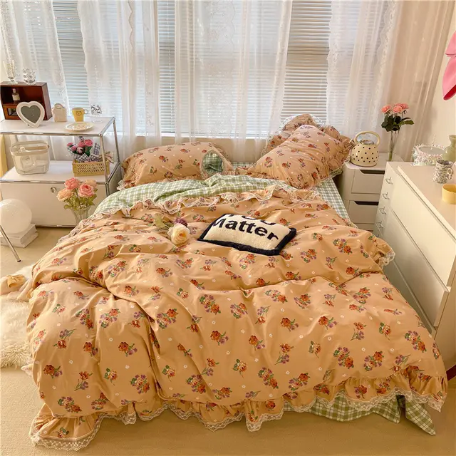 Cotton Lace Three piece Garden Floral Bed Sheet 6Style - Shop at LoveMi