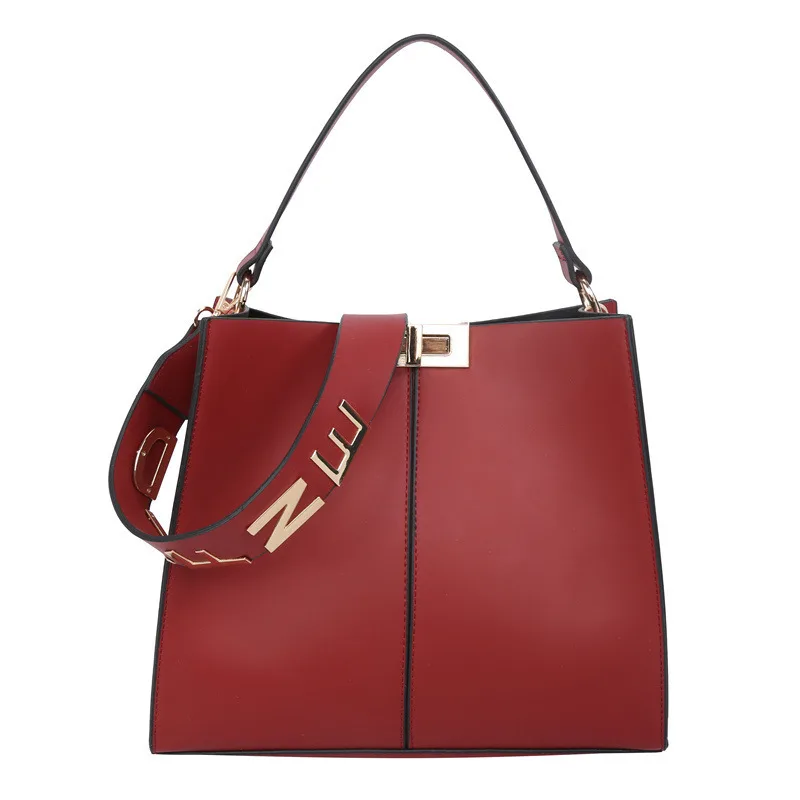 Stitching Women'S Bag Wide Shoulder Strap European And American Fashion Single Shoulder Bag Large Capacity Messenger Bag Tote Bag Women Red - Shop at LoveMi