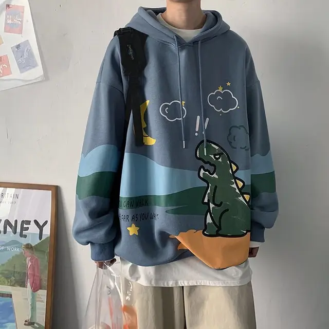 Plush Coat Loose Sports Couple Top Hooded Sweater Blue - Shop at LoveMi