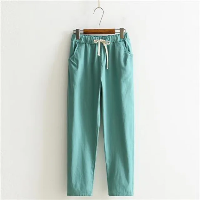 Loose Casual Linen Cropped Trousers With Thin Feet Harem Pants Blue - Shop at LoveMi