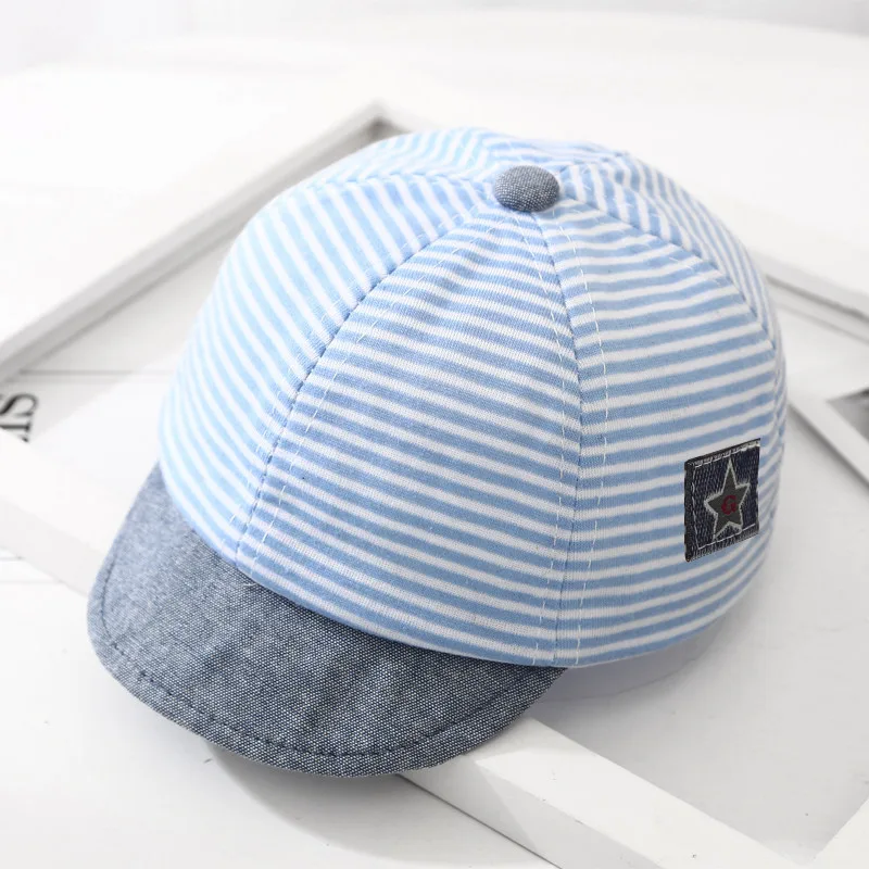 Baby Hats Spring And Autumn Boys And Girls Baby Caps Summer Thin Soft Tongue Breathable Sunscreen Visor Baseball Cap Tide - Spring Stripes Star Blue