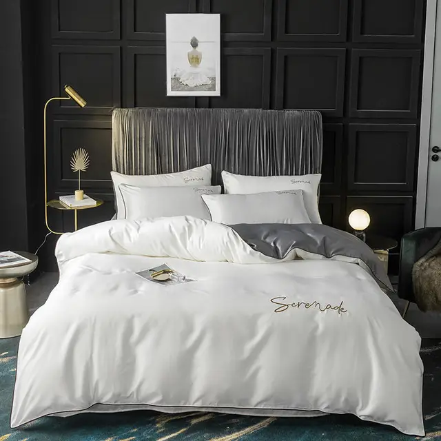 New Serenade Washed Silk Four Piece Bedding Set Of Four Piece Bed Linen Beige - Shop at LoveMi