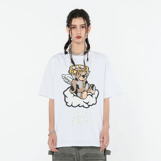 Creative Bear Angel Loose Short Sleeves White - Shop at LoveMi