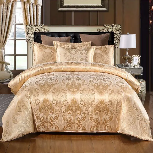 European Style Satin Jacquard Bedding Set Quilt Cover And Pillowcase Golden Camel - Shop at LoveMi