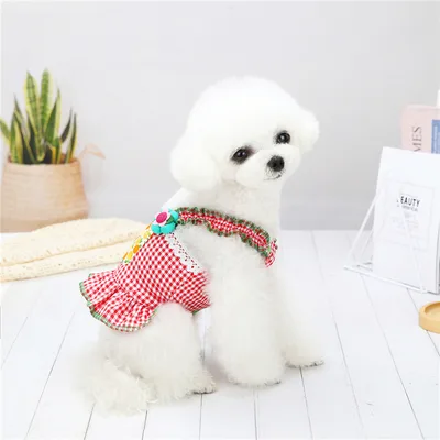 New Dog Clothes Summer Thin Flower Sling Skirt Teddy Bichon Small Dog Pet Sling Skirt Spot Red - Shop at LoveMi