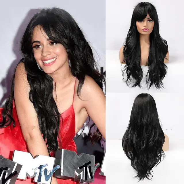 Black Brown Long Curly Hair With Bangs - Shop at LoveMi