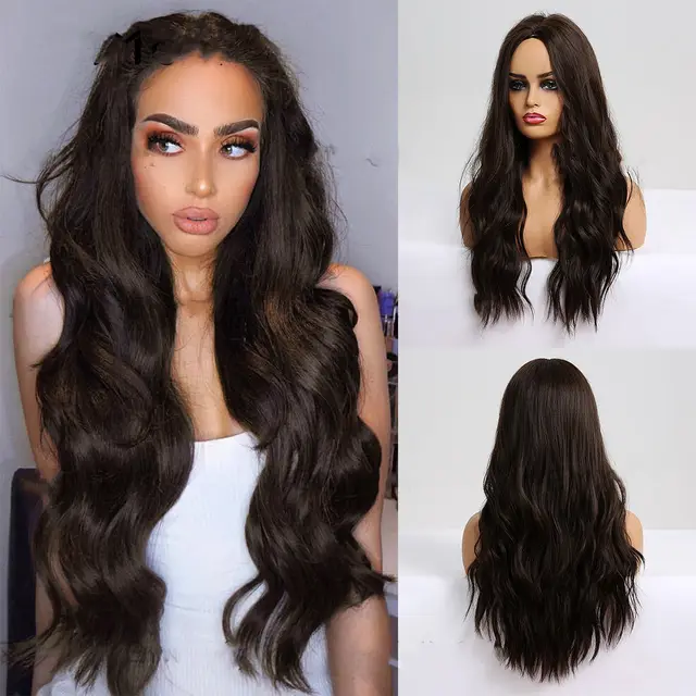Black Brown Long Curly Hair With Bangs - Shop at LoveMi