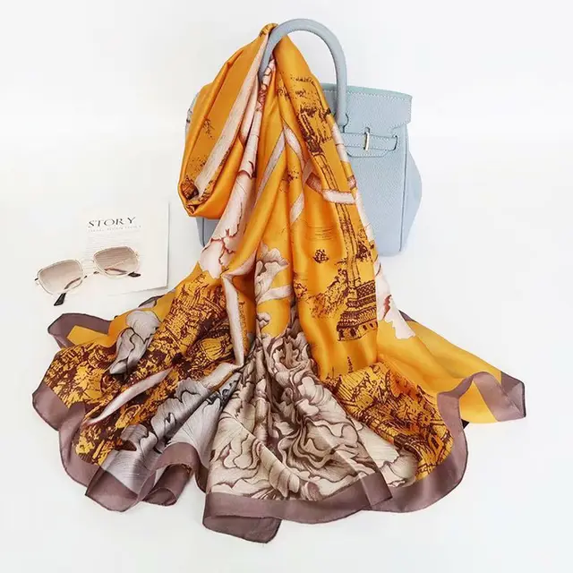 Fashion Satin Floral Imitation Silk Scarf - Shop at LoveMi