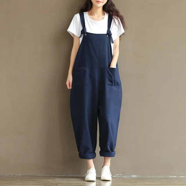 Womens Ladies Loose Dungarees Strappy Oversized Romper Baggy Overalls Jumpsuit Blue - Shop at LoveMi
