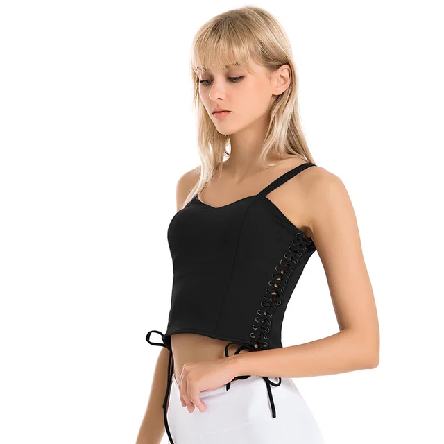 Beautiful Back Yoga Vest Sexy Shockproof Sports Hollow Strap Adjustable Running Sling Top Black - Shop at LoveMi