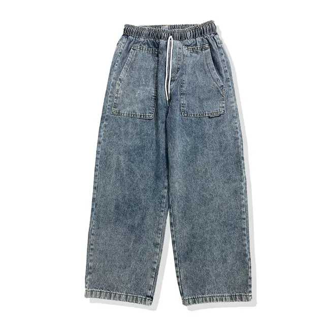 Retro Washed Jeans Male Korean Version Of Wild Loose Wide Leg Old Daddy Pants Straight Casual Trousers Tide Blue - Shop at LoveMi
