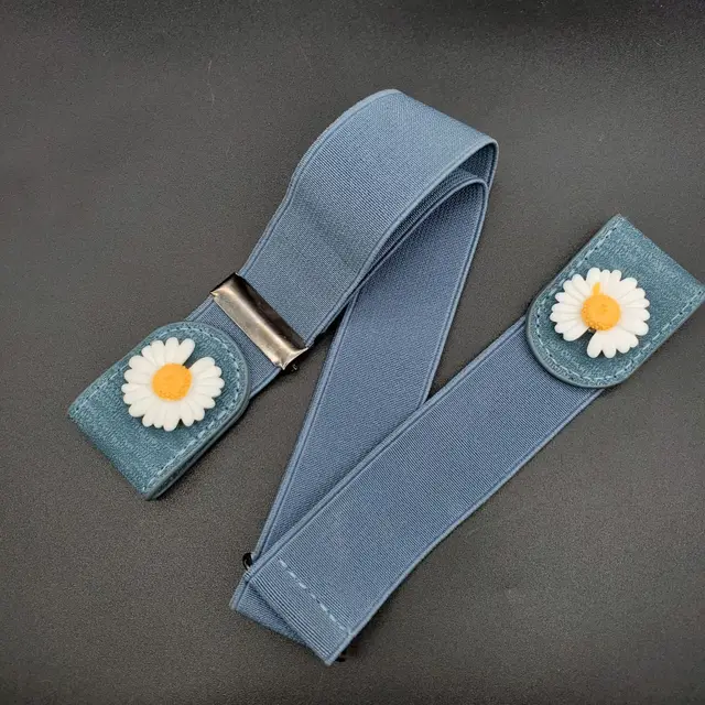 Lazy Belt Women's Canvas Free Stretch Trousers Denim Blue Double Daisy - Shop at LoveMi