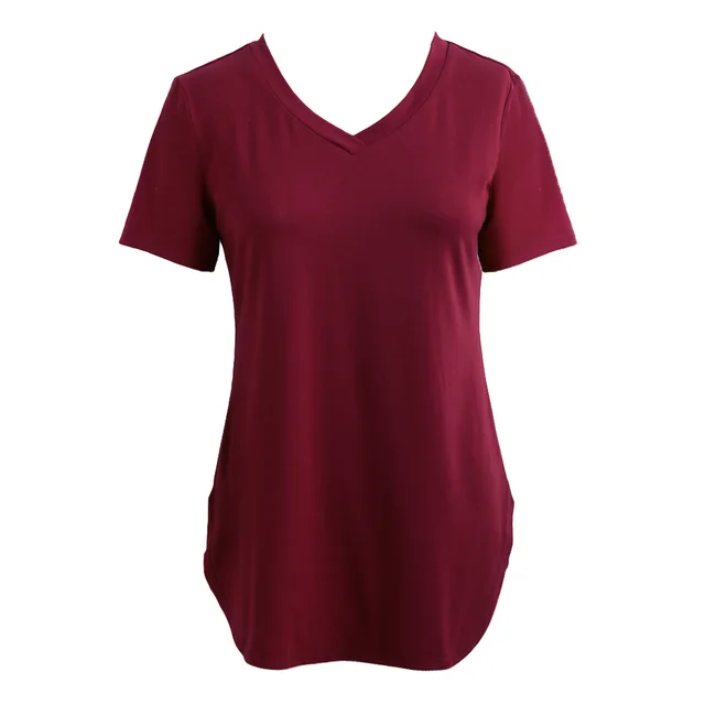 Women's T shirt Summer Plus Size Tee Basic Shirts Burgundy - Shop at LoveMi