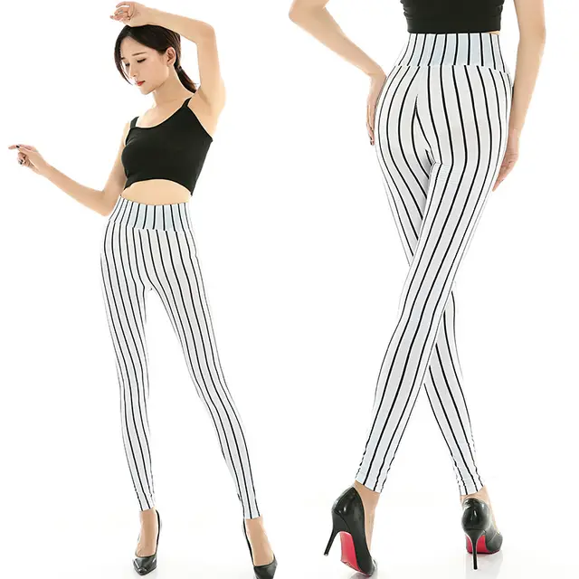 Stretch Knit Striped Cropped Trousers Milk Silk Large Size Silk Black And White Striped High Waist Large Size Women'S Trousers White - Shop at LoveMi