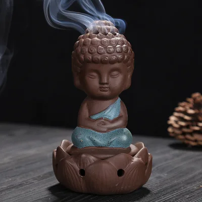Aromatherapy Colored Sand Pottery Tea Pets Zisha Little Buddha Tea Pets Ceramic Incense Burner Blue Coat - Shop at LoveMi