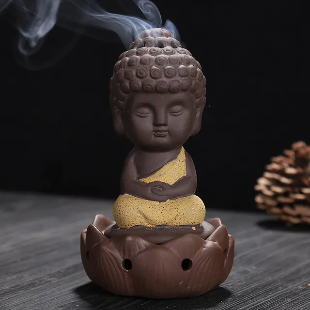 Aromatherapy Colored Sand Pottery Tea Pets Zisha Little Buddha Tea Pets Ceramic Incense Burner Yellow Clothes - Shop at LoveMi