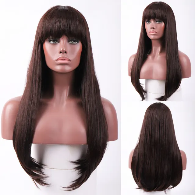 Ladies Fashion Anime Straight Hair Headgear Dark Brown - Shop at LoveMi