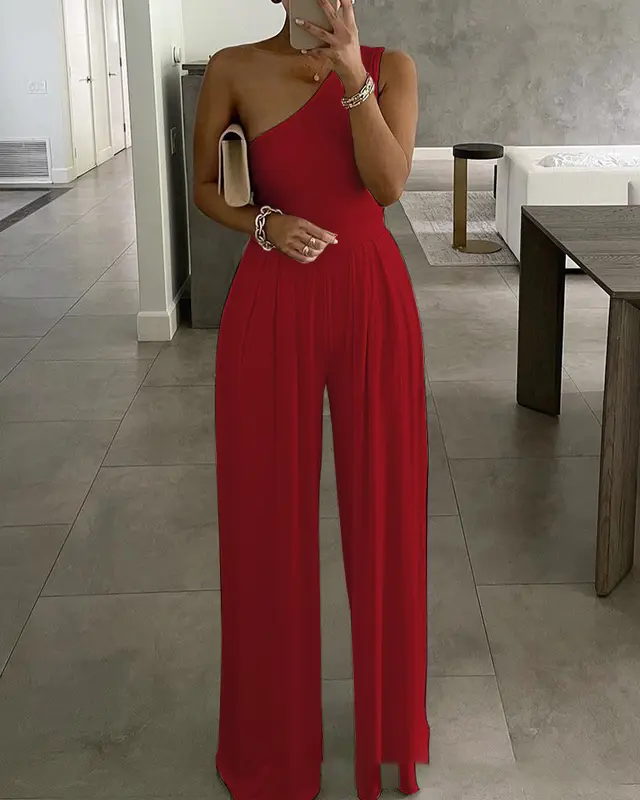 Women'S Solid Color Casual Jumpsuit Red - Shop at LoveMi