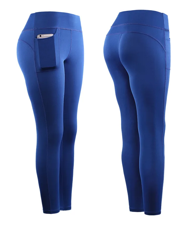 Multi Color High Waist High Elastic Pocket Sports Running Fitness Yoga Jiufen Leggings Female Blue - Shop at LoveMi