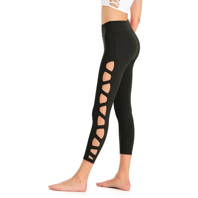 Yoga Clothes Hollow Sexy 7 Point Pants Fitness Sweatpants Quick Drying Professional Yoga Cropped Pants Black - Shop at LoveMi