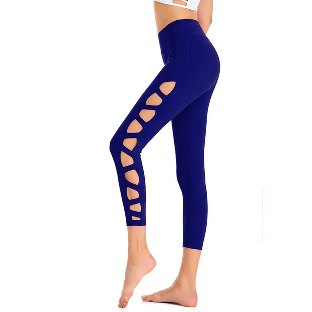 Yoga Clothes Hollow Sexy 7 Point Pants Fitness Sweatpants Quick Drying Professional Yoga Cropped Pants Blue - Shop at LoveMi